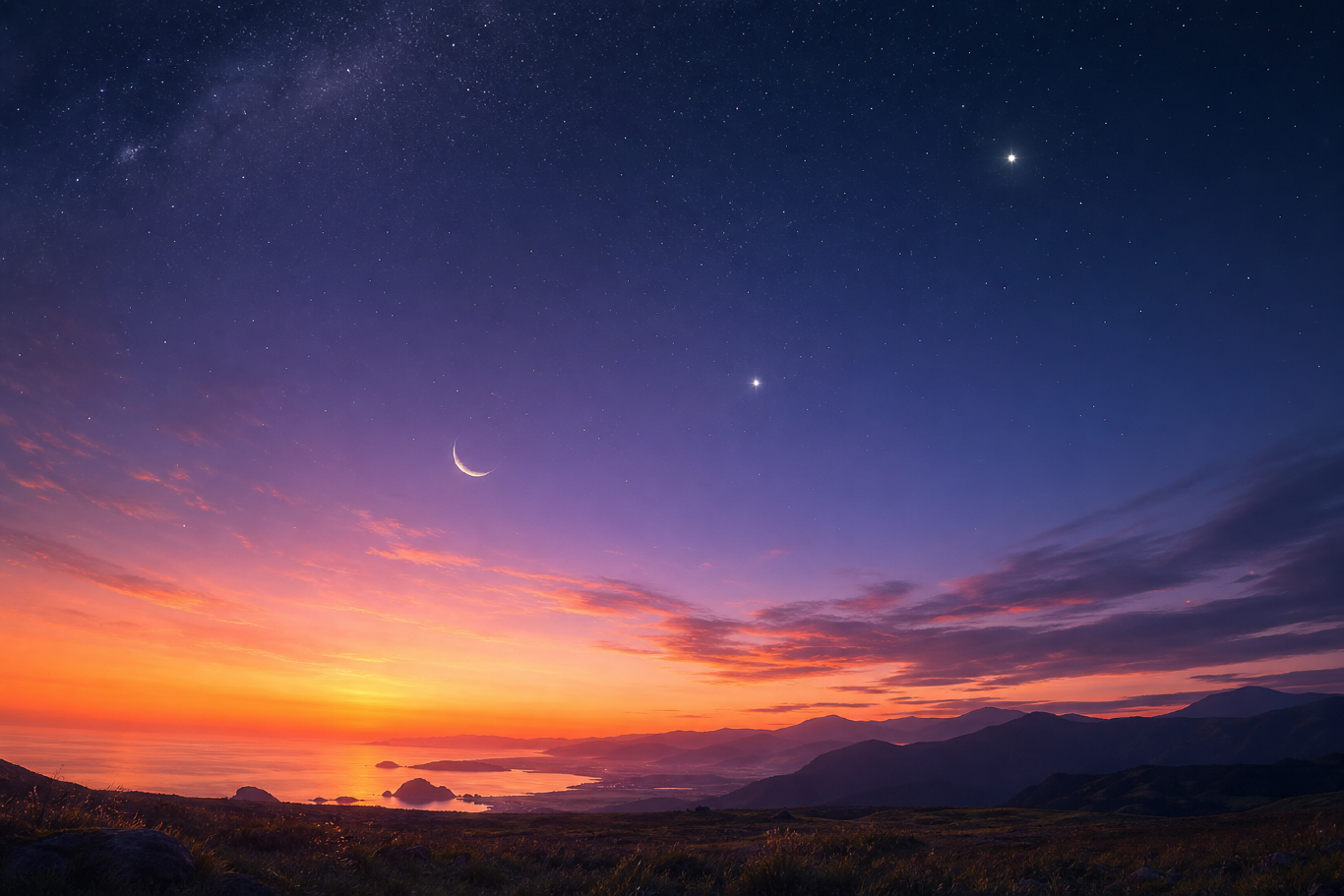 黄昏的三星连线,是太阳系的课间操